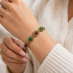 Women's antique-style boho gemstone bracelet with colorful beads and metal accents, crafted by Republic Mercantile.