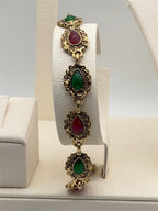 Women's antique-style boho gemstone bracelet featuring colorful stones and intricate metalwork, stylish accessory by Republic Mercantile