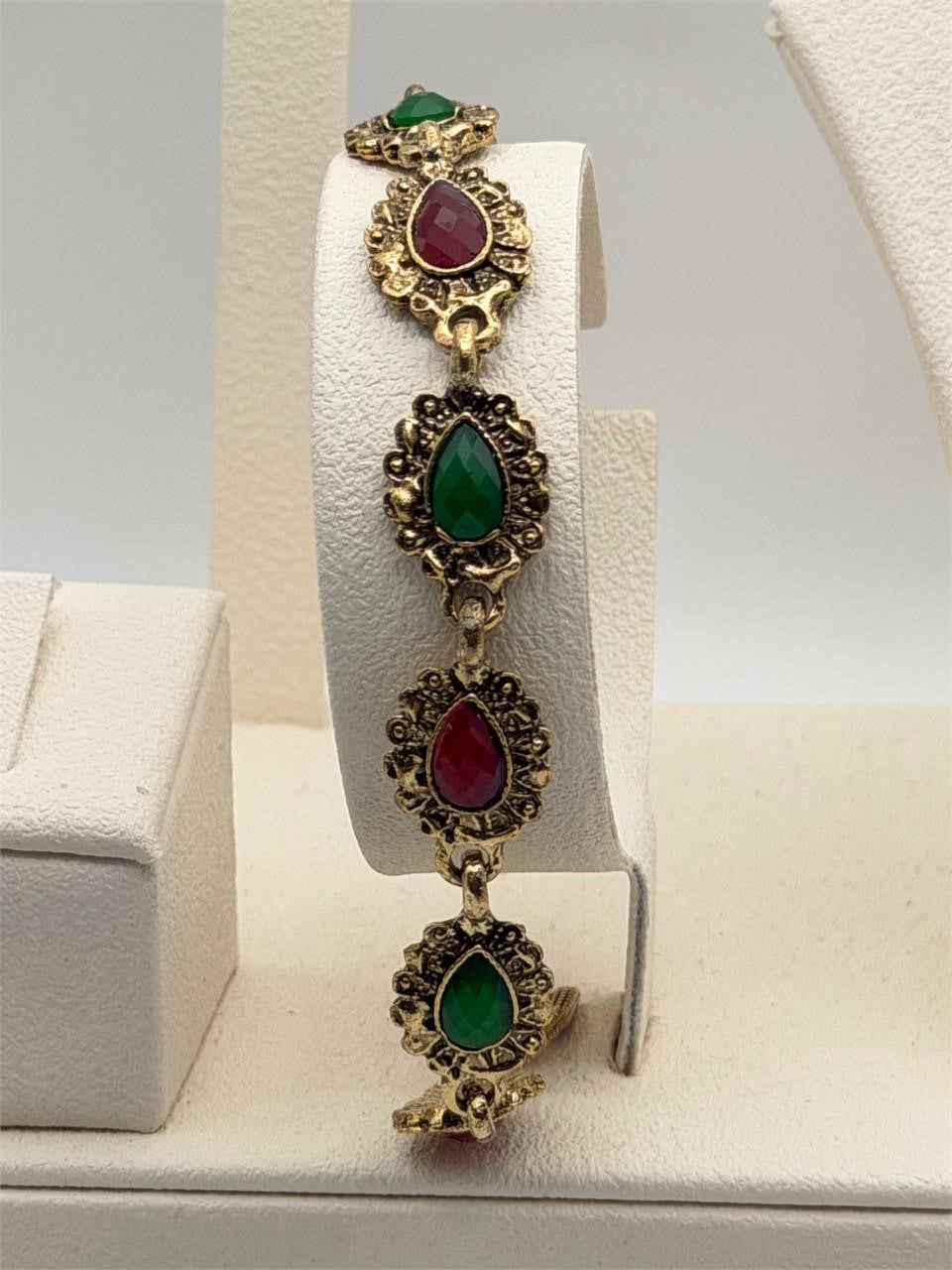 Women's antique-style boho gemstone bracelet featuring colorful stones and intricate metalwork, stylish accessory by Republic Mercantile