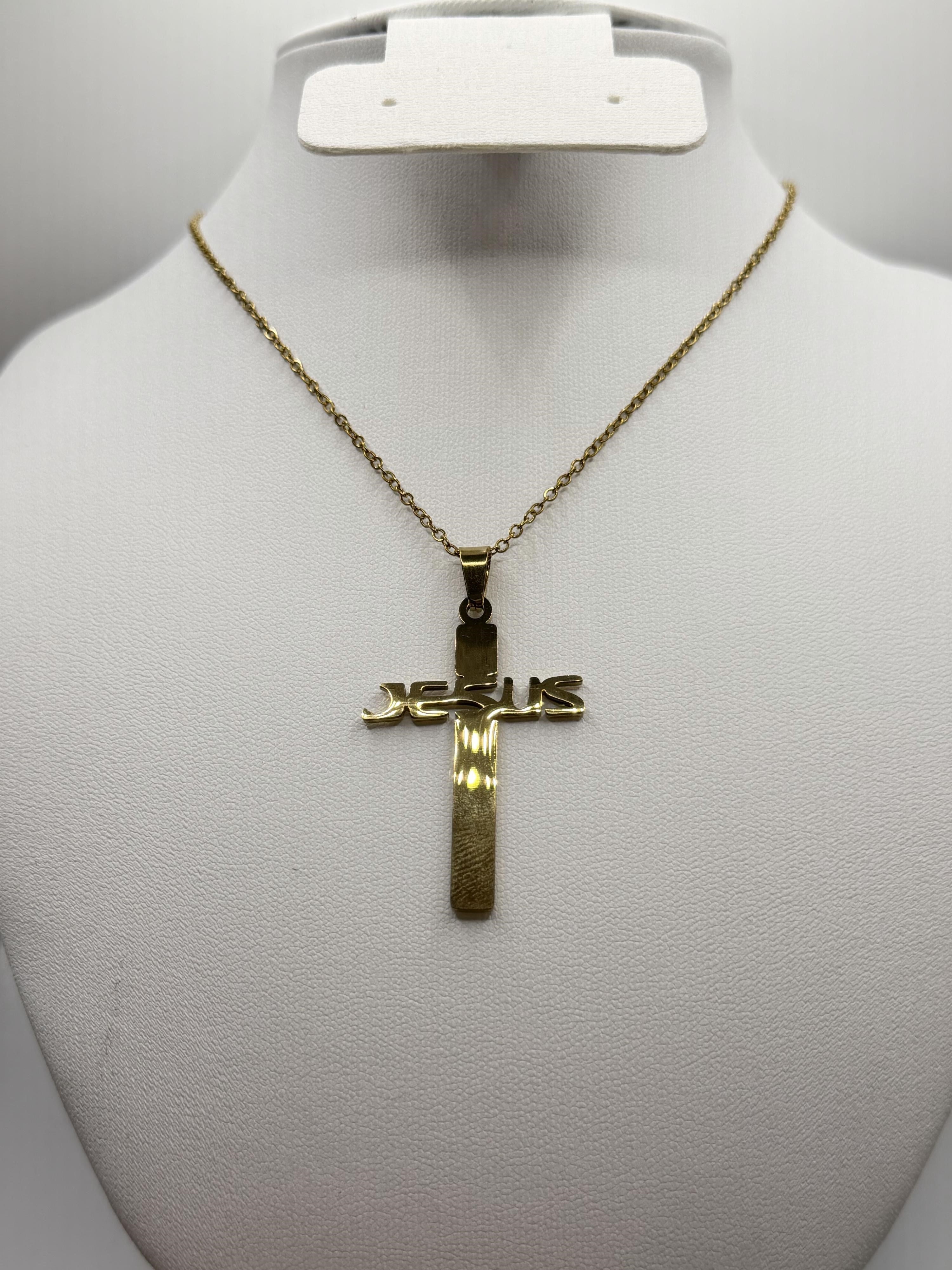 NEW Jesus Cross Pendant Necklace in Gold Tone