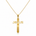 Gold tone Jesus cross pendant necklace featuring a detailed Christian symbol, designed by Republic Mercantile.