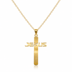 Gold tone Jesus cross pendant necklace featuring a detailed Christian symbol, designed by Republic Mercantile.