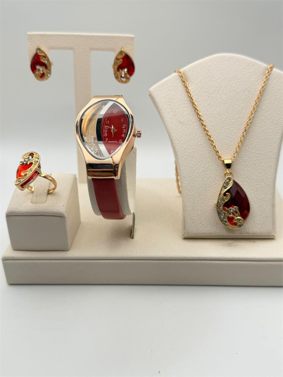 Republic Mercantile quartz watch and jewelry set with five pieces featuring sparkling gemstones and elegant design.
