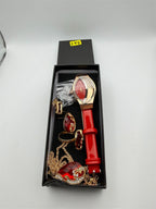 Republic Mercantile 5-piece quartz watch and jewelry set with gemstones, including watches, bracelets, and necklaces displayed on a white background.