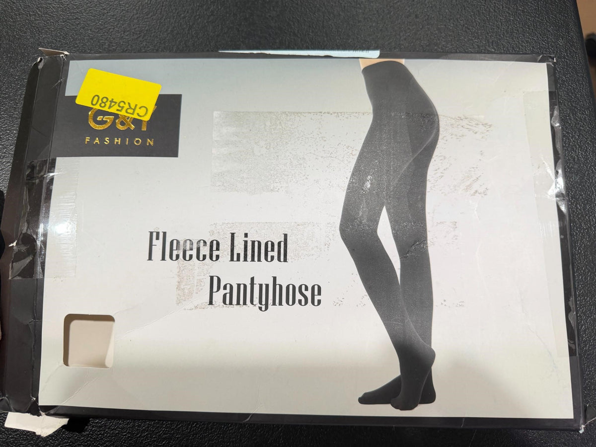 Fleece-lined pantyhose in size L by Republic Mercantile, showing soft, cozy material and classic black color.
