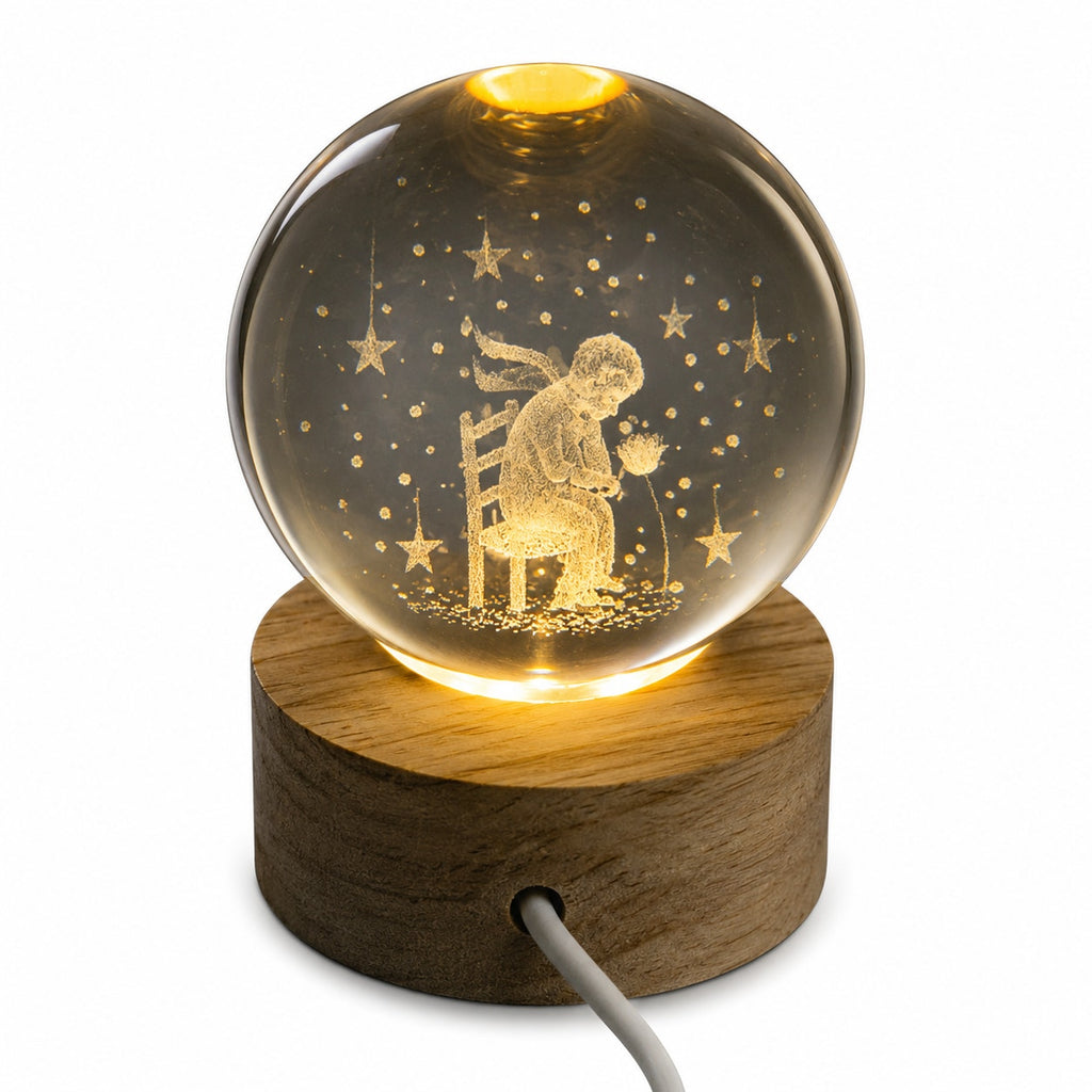 3D Etched Crystal Globe LED Light with USB Display Base