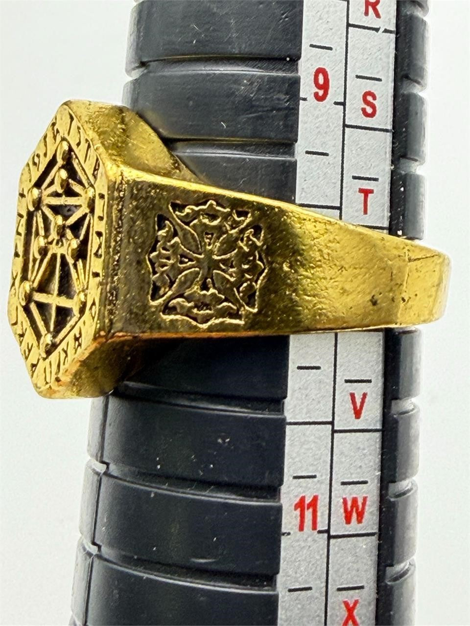 Pair of men's gold tone rings in size 10 from Republic Mercantile, showcasing stylish jewelry for men.