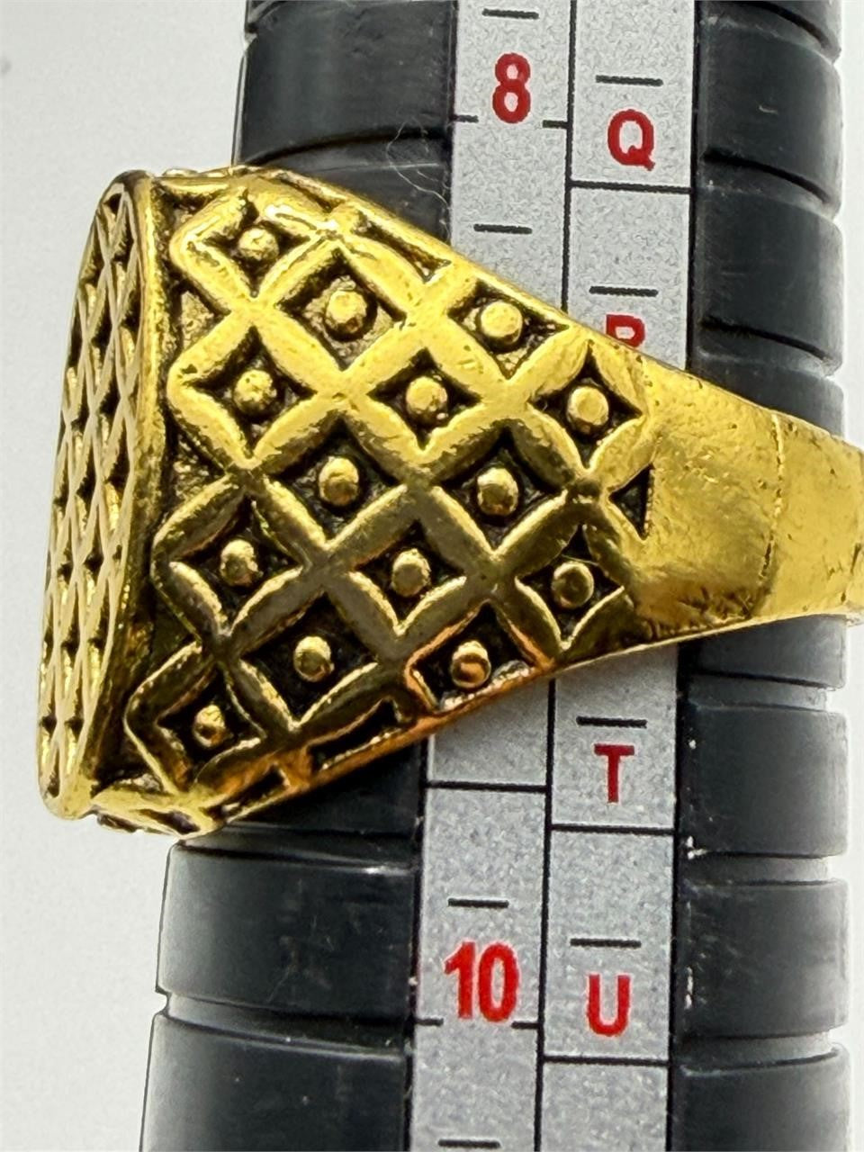 Men's gold tone ring in size 9 with sleek design, crafted by Republic Mercantile, showcasing a polished finish and classic style.