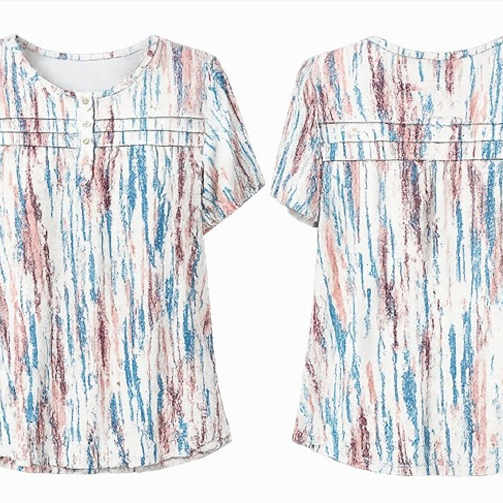 NEW Fantaslook Abstract Print Blouse White Multi XL Short Sleeve FREE Shipping