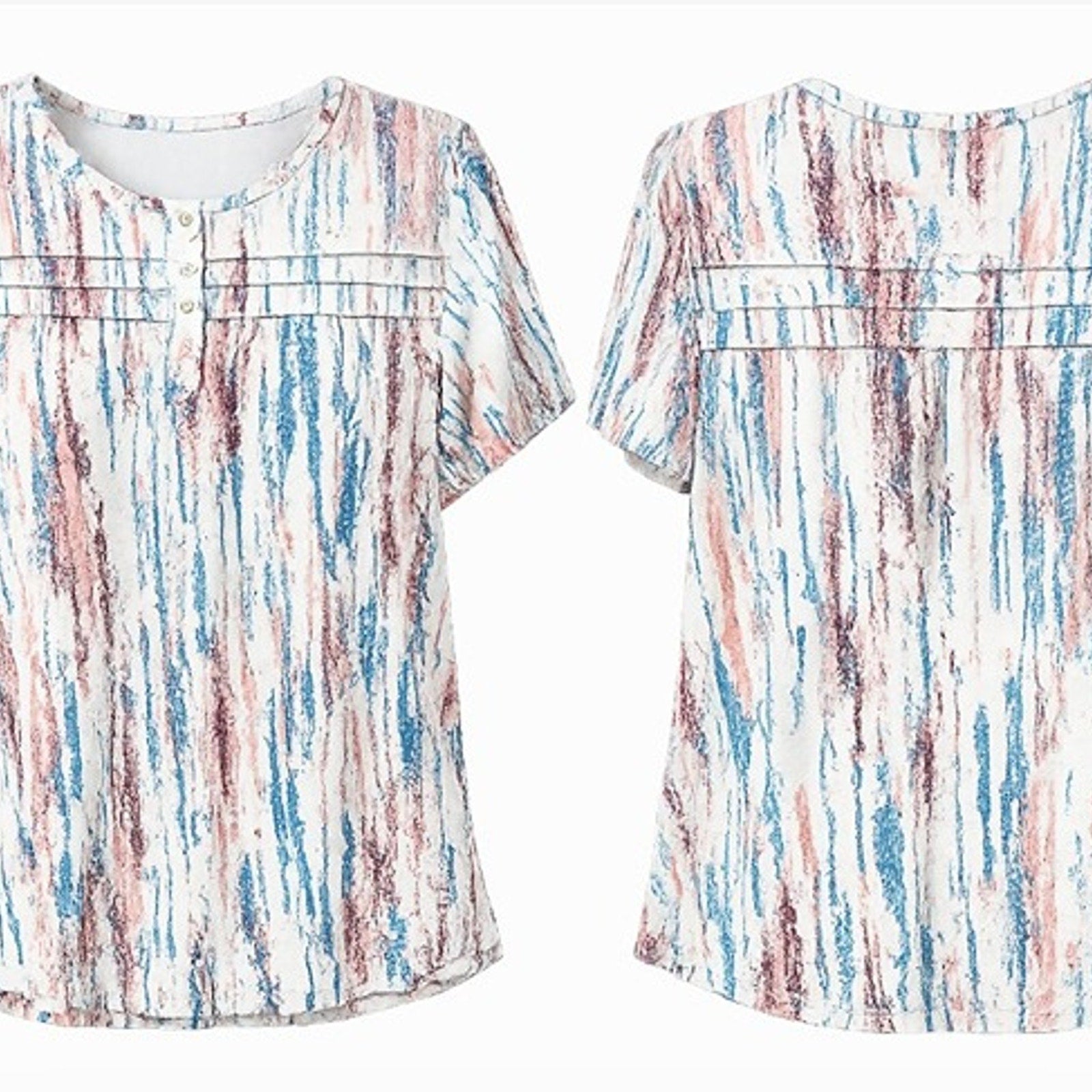 NEW Fantaslook Abstract Print Blouse White Multi XL Short Sleeve FREE Shipping