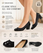 Black chunky heel pumps by Dream Pairs in size 8.5, featuring a stylish design and comfortable fit.