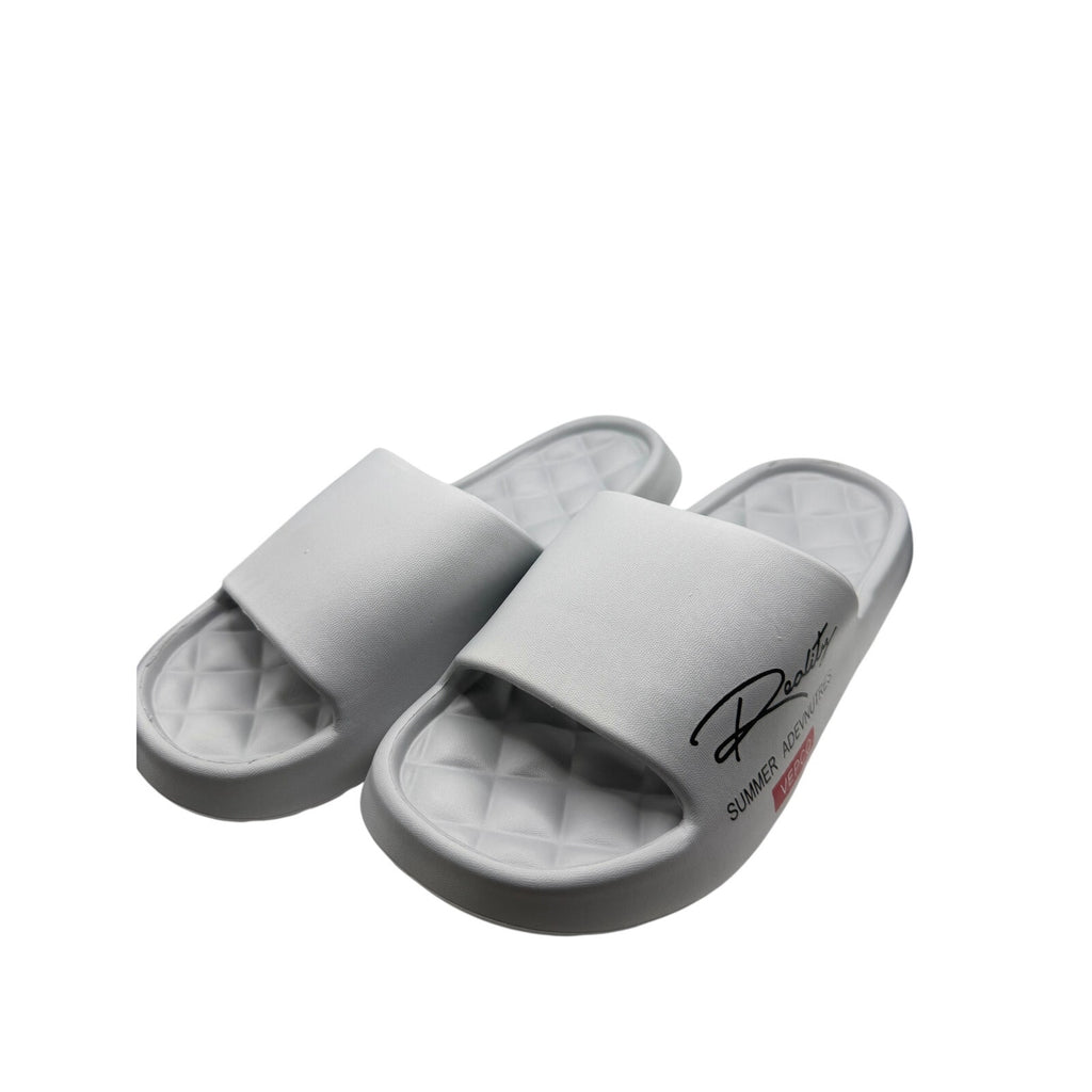Gray VEPCQ foam slides for women and men, featuring a comfortable slip-on design and cushioned sole.