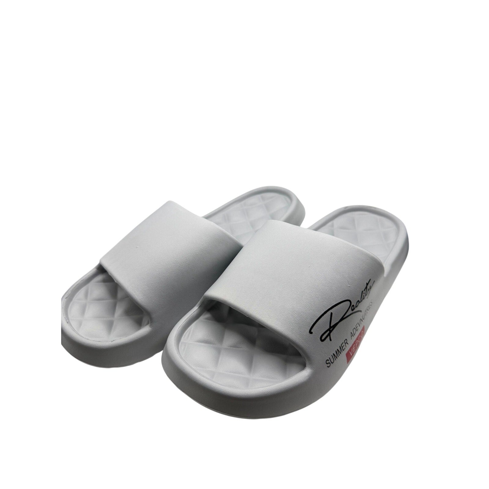 Gray VEPCQ foam slides for women and men, featuring a comfortable slip-on design and cushioned sole.