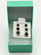 Set of three crystal black gem earrings in small, medium, and large sizes by Republic Mercantile, featuring sparkling gemstone details.