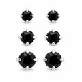 Three pairs of Republic Mercantile crystal black gem earrings in small, medium, and large sizes displayed on a white background.