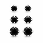 Three pairs of Republic Mercantile crystal black gem earrings in small, medium, and large sizes displayed on a white background.