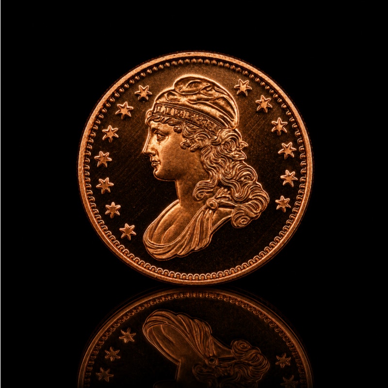Shiny .999 fine copper collectible coin featuring Liberty Head design, issued by Republic Mercantile.