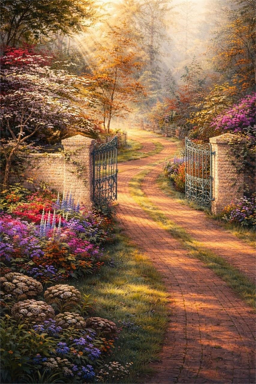 Three luminous garden art prints in 8x10 inch size, displayed in portfolio folders, showcasing the Morning Light series by Republic Mercantile.