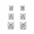 Three pairs of crystal clear gem earrings in small, medium, and large sizes, featuring sparkling gemstone designs by Republic Mercantile