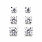 Three pairs of crystal clear gem earrings in small, medium, and large sizes, featuring sparkling gemstone designs by Republic Mercantile