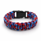 Red and blue paracord bracelet by Republic Mercantile with adjustable strap and woven design for outdoor or casual wear.