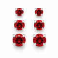 Three pairs of Republic Mercantile red crystal gem earrings in small, medium, and large sizes displayed on a white background.