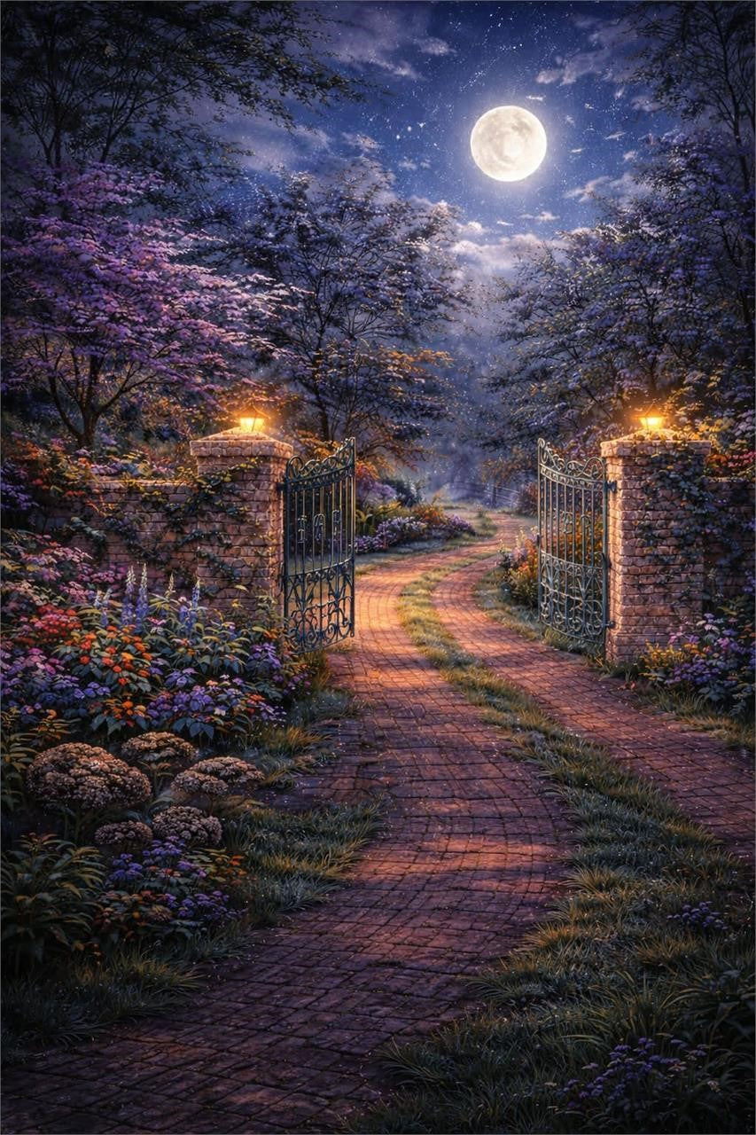 Three 8x10 inch luminous moon garden art prints in portfolio folders by Republic Mercantile.