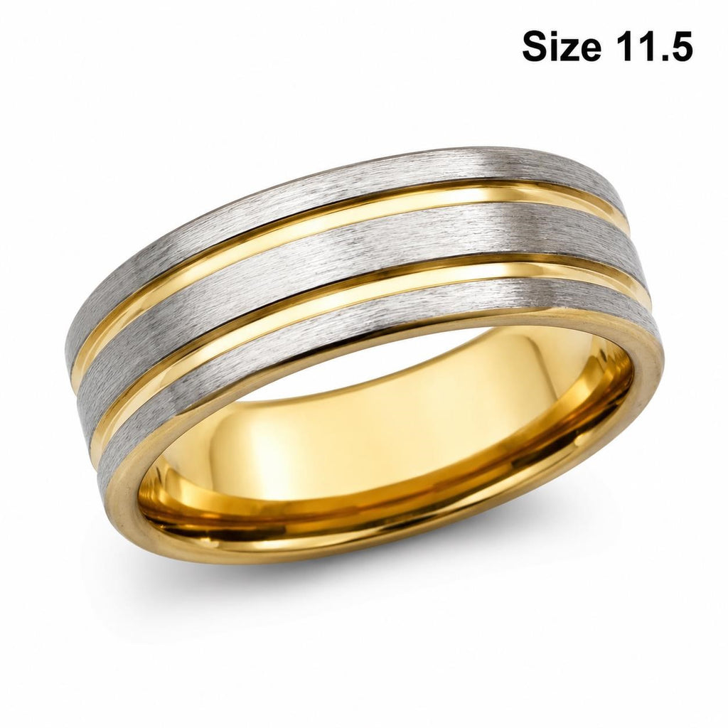 Men's gold and silver toned ring in size 11.5, featuring a sleek band design from Republic Mercantile.