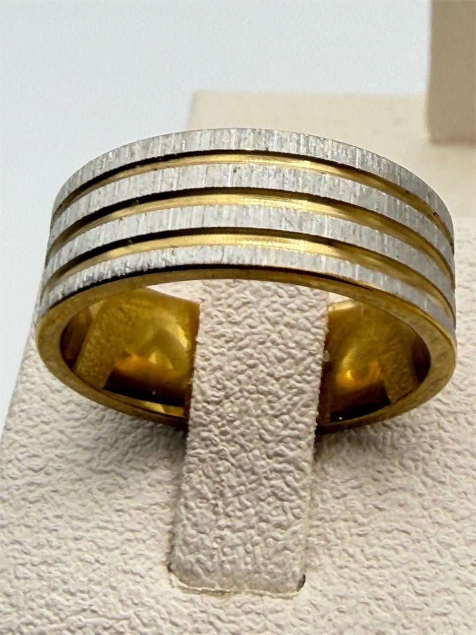 Men's gold and silver toned ring in size 8 by Republic Mercantile, featuring a sleek band design and polished finish.