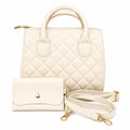 Cream ladies handbag carry purse from Republic Mercantile, 8x6x3 inches, stylish and compact with a soft fabric exterior.