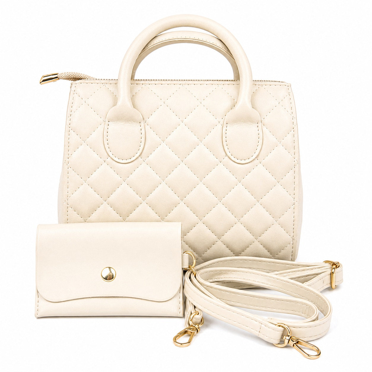 Cream ladies handbag carry purse from Republic Mercantile, 8x6x3 inches, stylish and compact with a soft fabric exterior.