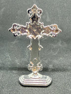Red and silver cross statue, 3 inches tall, from Republic Mercantile, with detailed design and polished finish.