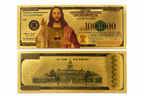 Gold note featuring Jesus Christ design from Republic Mercantile, showcasing intricate details on a novelty collectible note.