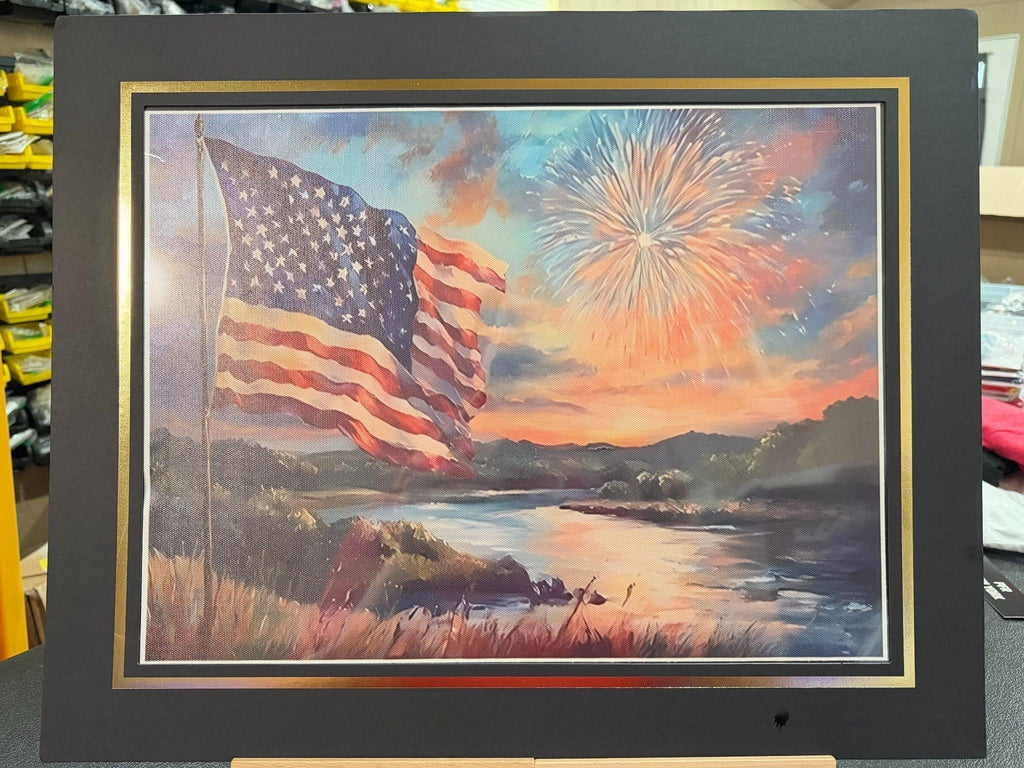 USA map art print on canvas, 12x16 inches with 16x20 mat, in a Republic Mercantile portfolio.