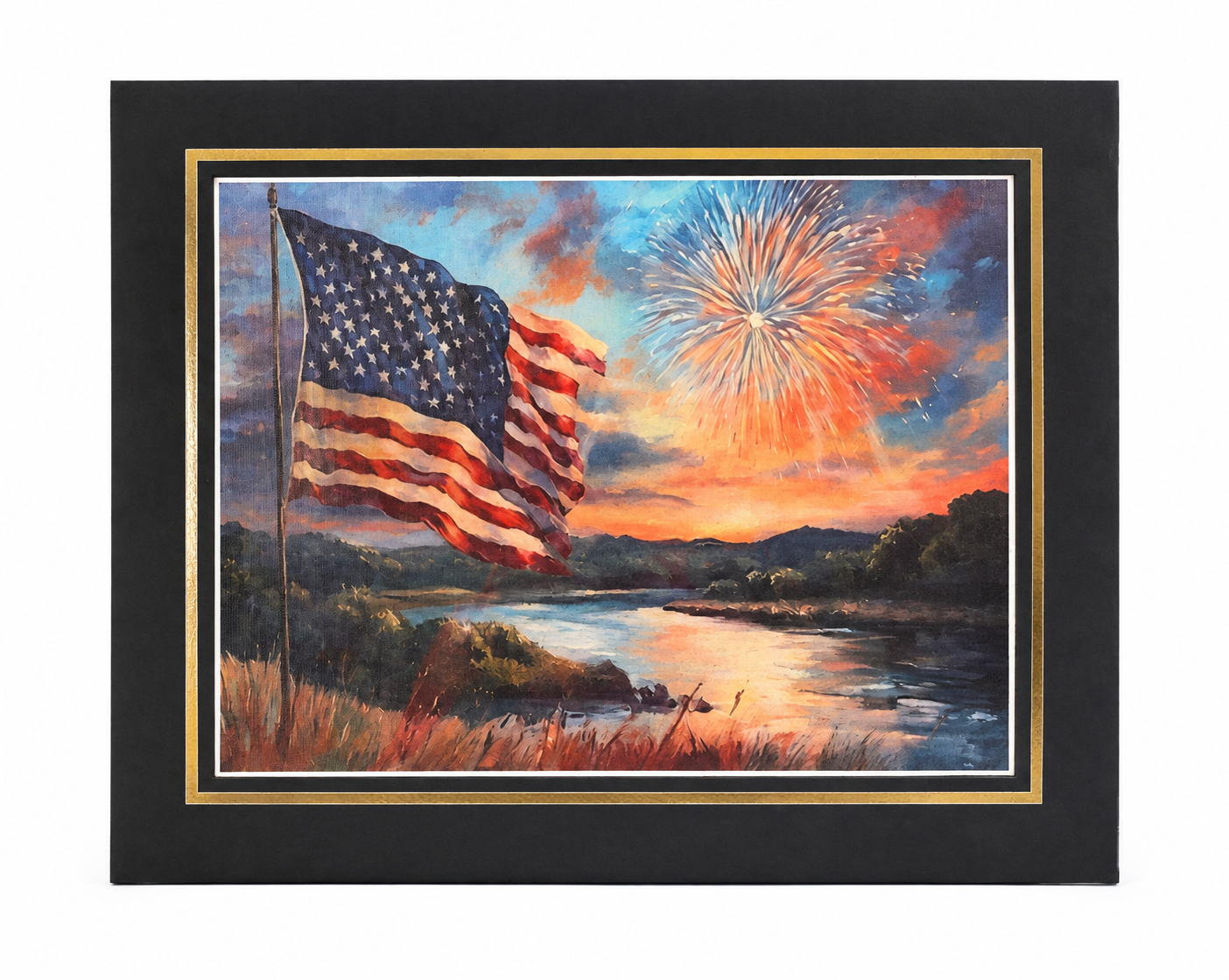12x16 inch canvas art print of USA map with 16x20 mat, by Republic Mercantile, featuring detailed patriotic design in a portfolio.