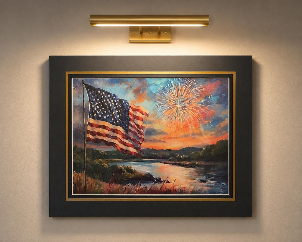 12x16 inch canvas art print of the USA with 16x20 mat portfolio, by Republic Mercantile, featuring a detailed patriotic design.