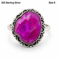 Sterling silver women's ring with vibrant fuchsia dyed agate stone, size 9, from Republic Mercantile.