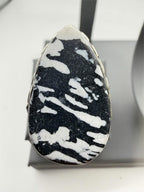 Sterling silver women's ring with zebra jasper stone in size 8.5, featuring a sleek, polished band and unique patterned gemstone.