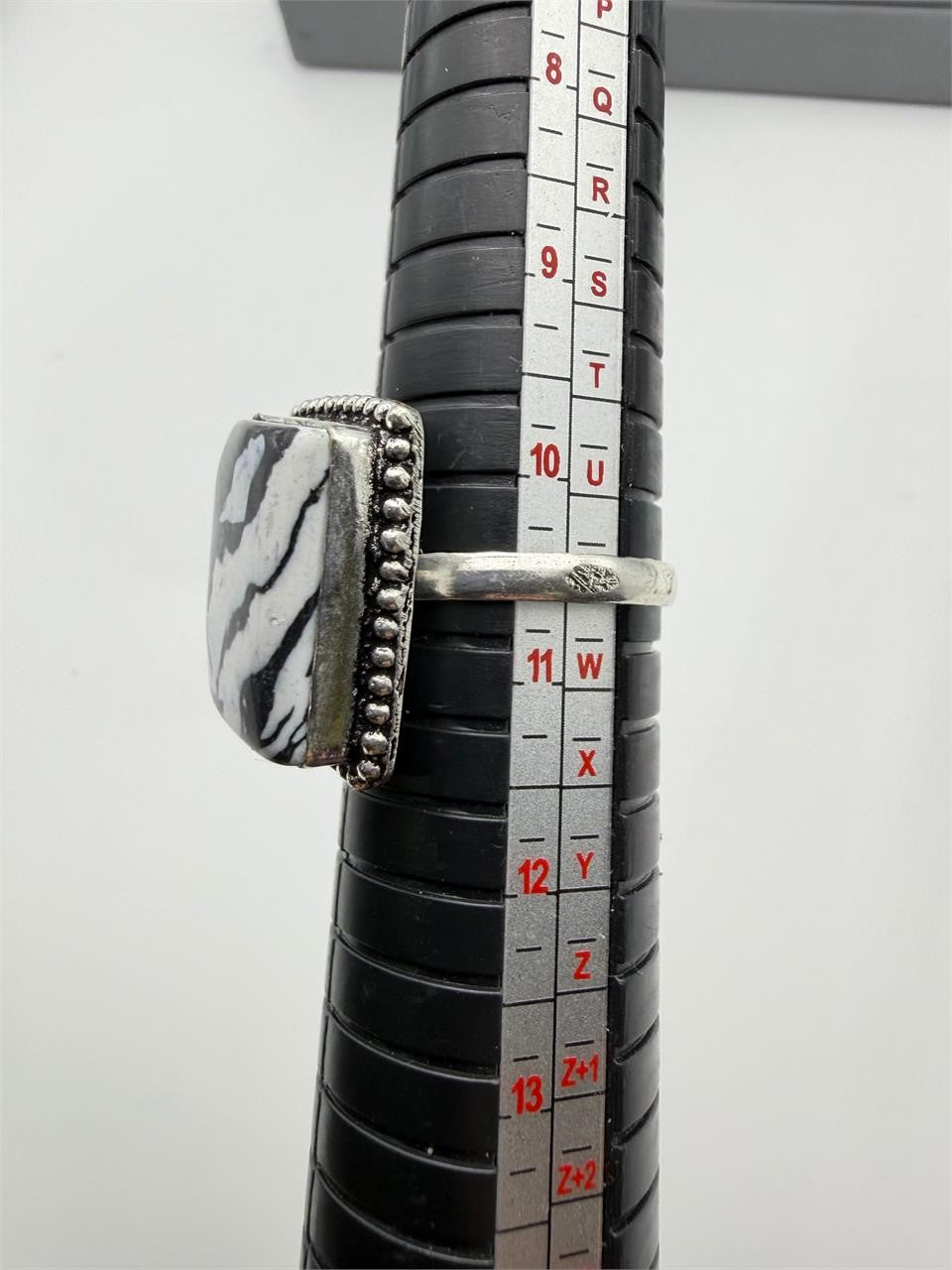 Sterling silver and zebra jasper stone women’s ring in size 10.5, featuring a polished band and unique patterned stone design.