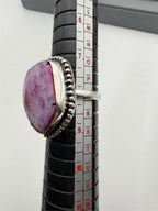 Sterling silver women's ring with pink dyed agate stone, size 8, from Republic Mercantile, showcasing a polished gemstone and silver band.