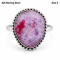 Sterling silver women's ring with pink dyed agate stone, size 8, featuring a polished silver band and vibrant gemstone setting.