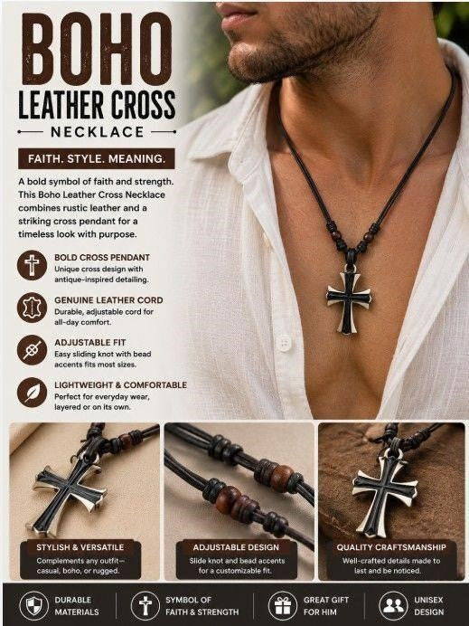 NEW Cross Necklace Leather Rope Chain