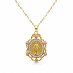 Mother Mary pendant necklace with rose accent, featuring detailed religious jewelry from Republic Mercantile.