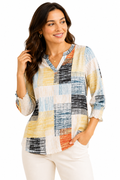 Fantaslook blouse with 3/4 ruffled sleeves in size M, featuring a stylish, lightweight fabric and feminine design.