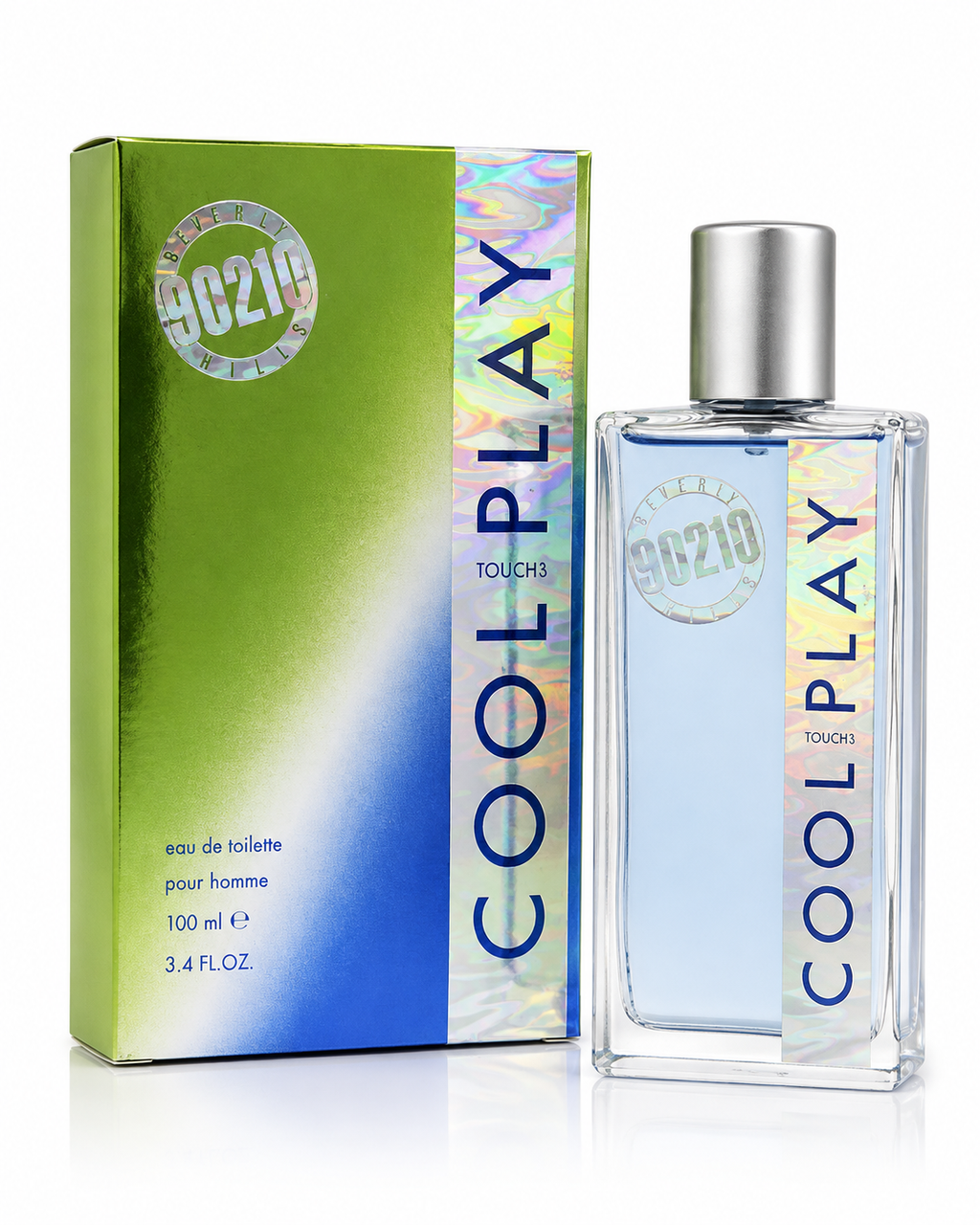 90210 Cool Play men's fragrance bottle, 3.4 fl oz, featuring a sleek design and fresh scent for casual wear.