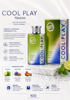 90210 Cool Play men's fragrance bottle with 3.4 fl oz, featuring sleek packaging and a modern design.