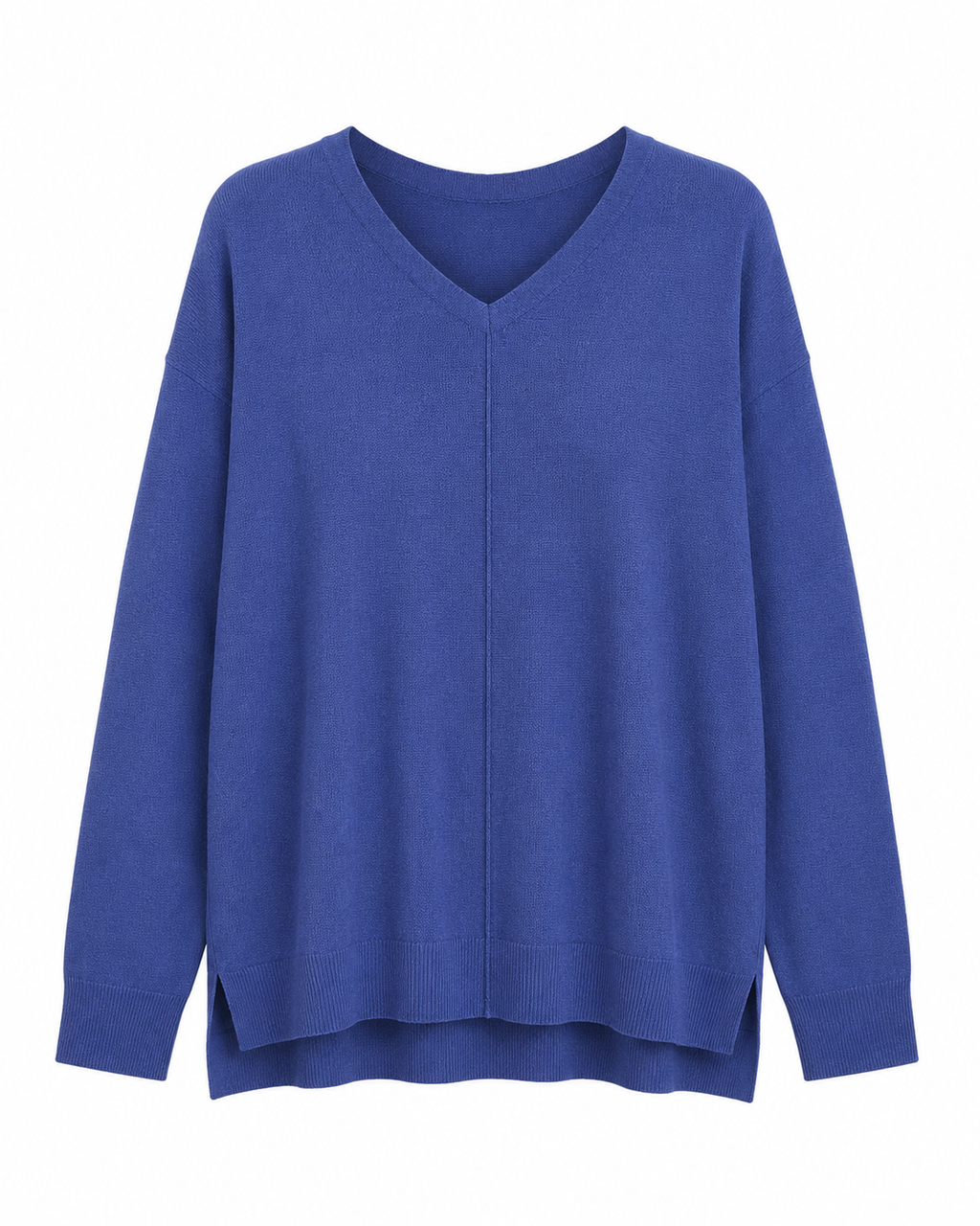 Moshu long sleeve V-neck wool blouse in size L, featuring a fitted silhouette and classic design for casual or office wear.