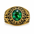 Men's US Army signet ring in green with size 10 from Republic Mercantile, featuring military emblem on polished metal band.