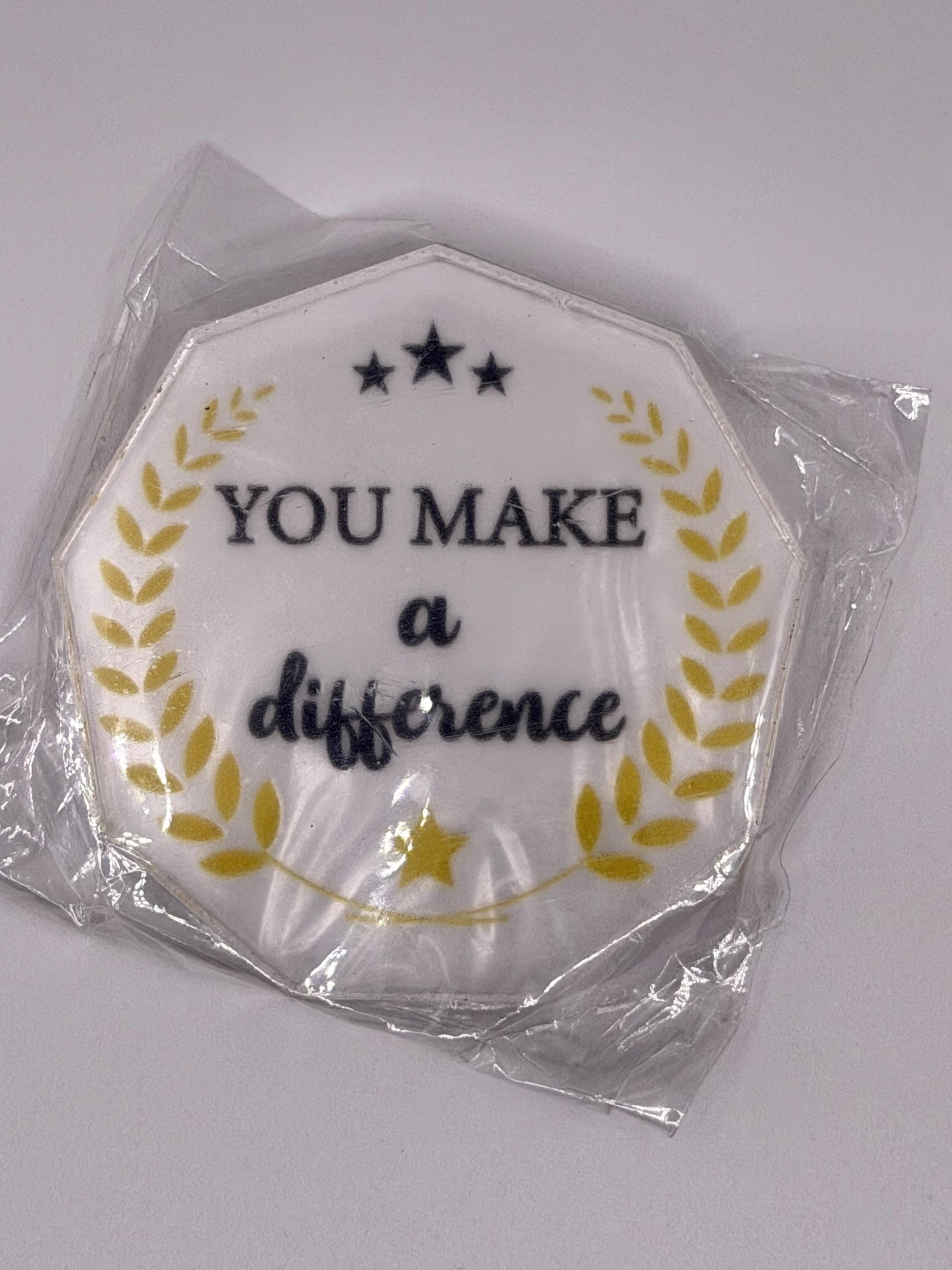 Clear 2.5 inch acrylic award with engraved "You Make a Difference" message from Republic Mercantile, perfect for recognition.
