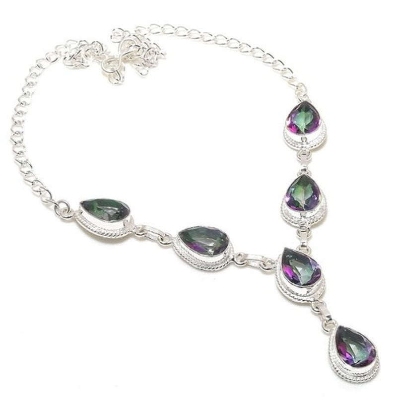 Mystic Topaz Pear Gemstone Handmade 925 Sterling Silver Plated Jewelry Necklace